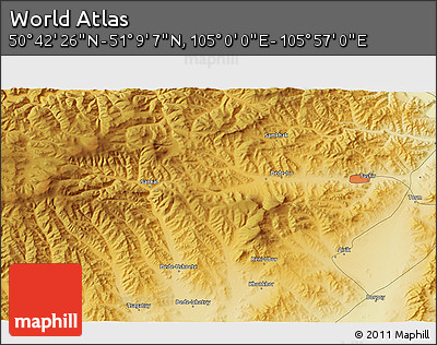 Physical 3D Map of the Area around 50° 55' 47" N, 105° 28' 29" E