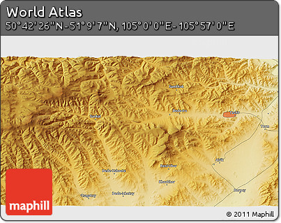 Physical 3D Map of the Area around 50° 55' 47" N, 105° 28' 29" E