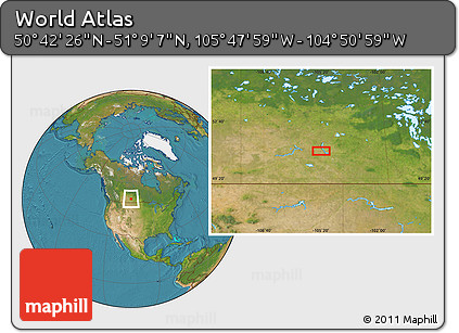 Satellite Location Map of the Area around 50° 55' 47" N, 105° 19' 29" W