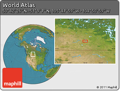 Satellite Location Map of the Area around 50° 55' 47" N, 105° 19' 29" W