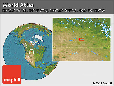 Satellite Location Map of the Area around 50° 55' 47" N, 105° 19' 29" W