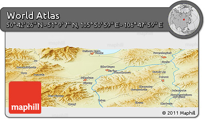 Physical Panoramic Map of the Area around 50° 55' 47" N, 106° 19' 29" E
