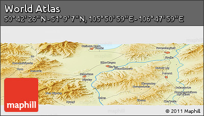 Physical Panoramic Map of the Area around 50° 55' 47" N, 106° 19' 29" E