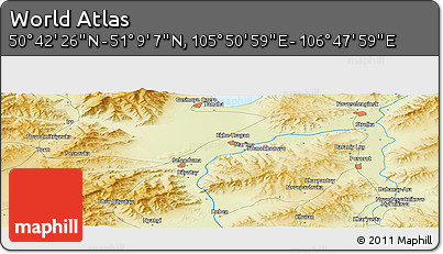 Physical Panoramic Map of the Area around 50° 55' 47" N, 106° 19' 29" E