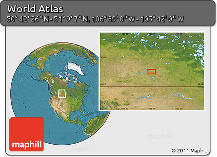 Satellite Location Map of the Area around 50° 55' 47" N, 106° 10' 30" W
