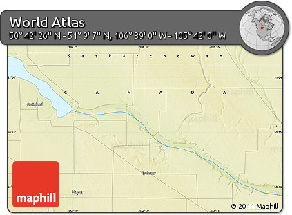 Physical Map of the Area around 50° 55' 47" N, 106° 10' 30" W