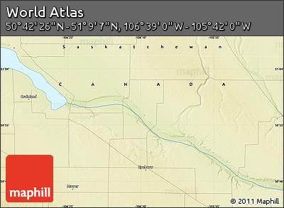 Physical Map of the Area around 50° 55' 47" N, 106° 10' 30" W