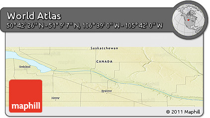Physical Panoramic Map of the Area around 50° 55' 47" N, 106° 10' 30" W