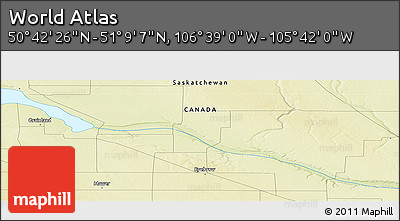 Physical Panoramic Map of the Area around 50° 55' 47" N, 106° 10' 30" W