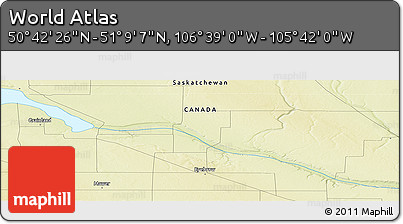 Physical Panoramic Map of the Area around 50° 55' 47" N, 106° 10' 30" W