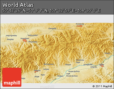 Physical 3D Map of the Area around 50° 55' 47" N, 108° 1' 30" E