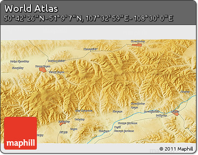Physical 3D Map of the Area around 50° 55' 47" N, 108° 1' 30" E