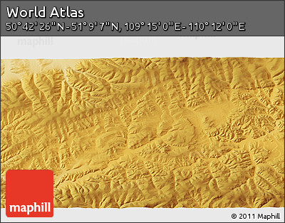 Physical 3D Map of the Area around 50° 55' 47" N, 109° 43' 29" E
