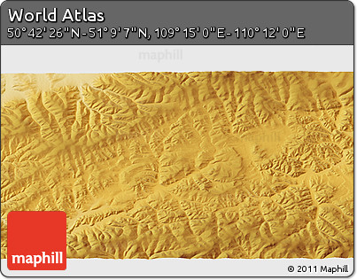 Physical 3D Map of the Area around 50° 55' 47" N, 109° 43' 29" E
