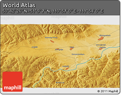 Physical 3D Map of the Area around 50° 55' 47" N, 111° 25' 30" E
