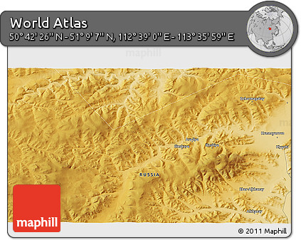 Physical 3D Map of the Area around 50° 55' 47" N, 113° 7' 30" E
