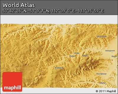 Physical 3D Map of the Area around 50° 55' 47" N, 113° 7' 30" E