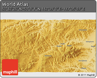 Physical 3D Map of the Area around 50° 55' 47" N, 113° 7' 30" E