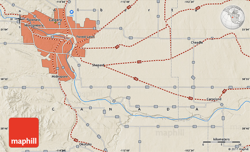 Shaded Relief Map of Calgary