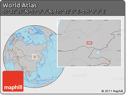 Gray Location Map of the Area around 50° 55' 47" N, 115° 40' 30" E