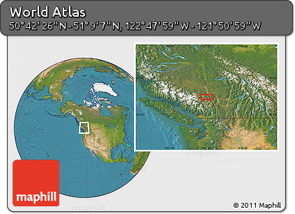Satellite Location Map of the Area around 50° 55' 47" N, 122° 19' 29" W