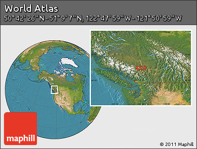 Satellite Location Map of the Area around 50° 55' 47" N, 122° 19' 29" W