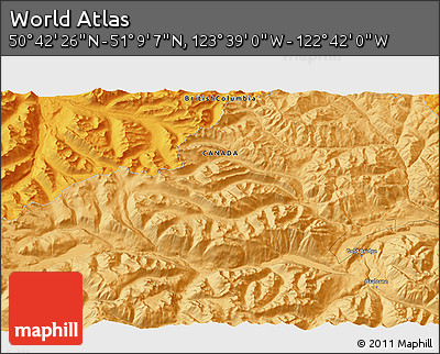Political 3D Map of the Area around 50° 55' 47" N, 123° 10' 30" W