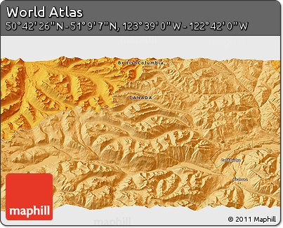 Political 3D Map of the Area around 50° 55' 47" N, 123° 10' 30" W