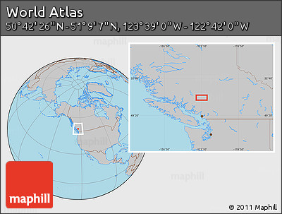 Gray Location Map of the Area around 50° 55' 47" N, 123° 10' 30" W