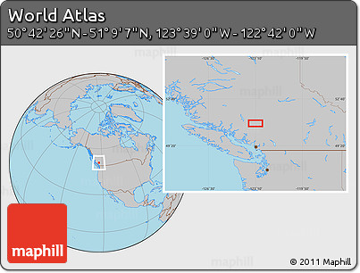 Gray Location Map of the Area around 50° 55' 47" N, 123° 10' 30" W