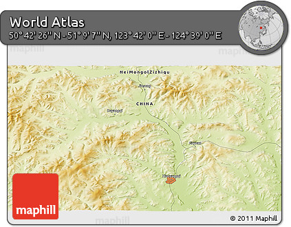 Physical 3D Map of the Area around 50° 55' 47" N, 124° 10' 30" E