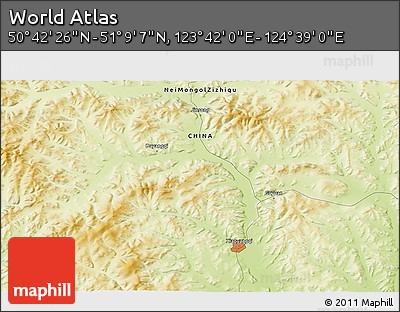 Physical 3D Map of the Area around 50° 55' 47" N, 124° 10' 30" E