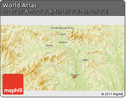 Physical 3D Map of the Area around 50° 55' 47" N, 124° 10' 30" E