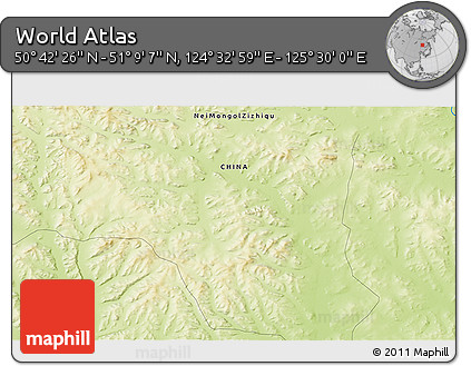 Physical 3D Map of the Area around 50° 55' 47" N, 125° 1' 30" E