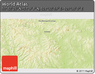 Physical 3D Map of the Area around 50° 55' 47" N, 125° 1' 30" E