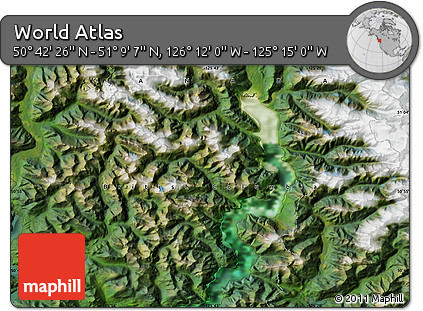 Satellite Map of the Area around 50° 55' 47" N, 125° 43' 29" W