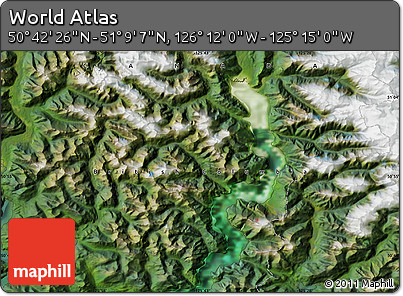 Satellite Map of the Area around 50° 55' 47" N, 125° 43' 29" W