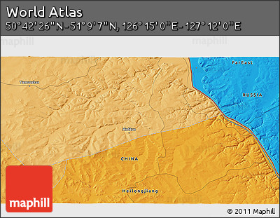Political 3D Map of the Area around 50° 55' 47" N, 126° 43' 29" E