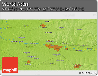 Physical 3D Map of the Area around 50° 55' 47" N, 128° 25' 30" E