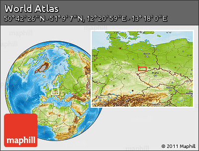 Physical Location Map of the Area around 50° 55' 47" N, 12° 49' 29" E