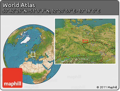 Satellite Location Map of the Area around 50° 55' 47" N, 12° 49' 29" E