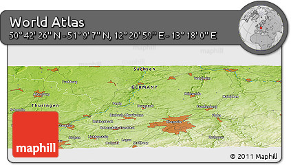 Physical Panoramic Map of the Area around 50° 55' 47" N, 12° 49' 29" E