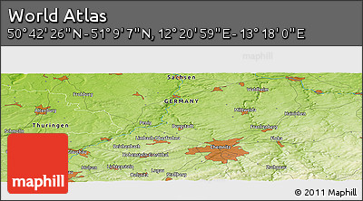 Physical Panoramic Map of the Area around 50° 55' 47" N, 12° 49' 29" E