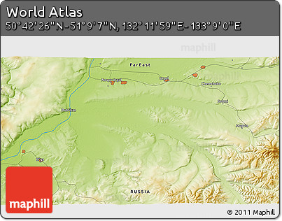 Physical 3D Map of the Area around 50° 55' 47" N, 132° 40' 30" E