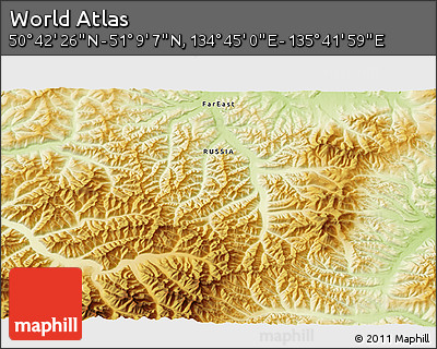 Physical 3D Map of the Area around 50° 55' 47" N, 135° 13' 29" E