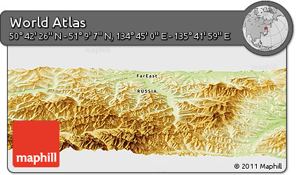Physical Panoramic Map of the Area around 50° 55' 47" N, 135° 13' 29" E