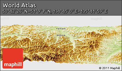 Physical Panoramic Map of the Area around 50° 55' 47" N, 135° 13' 29" E