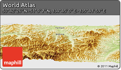 Physical Panoramic Map of the Area around 50° 55' 47" N, 135° 13' 29" E