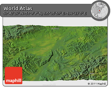 Satellite 3D Map of the Area around 50° 55' 47" N, 136° 4' 29" E