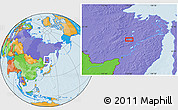 Political Location Map of the area around 50° 55' 47" N, 136° 4' 29" E